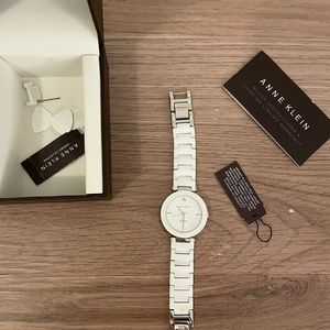 Anne Klein Diamond Accented Ceramic Dial Watch, White